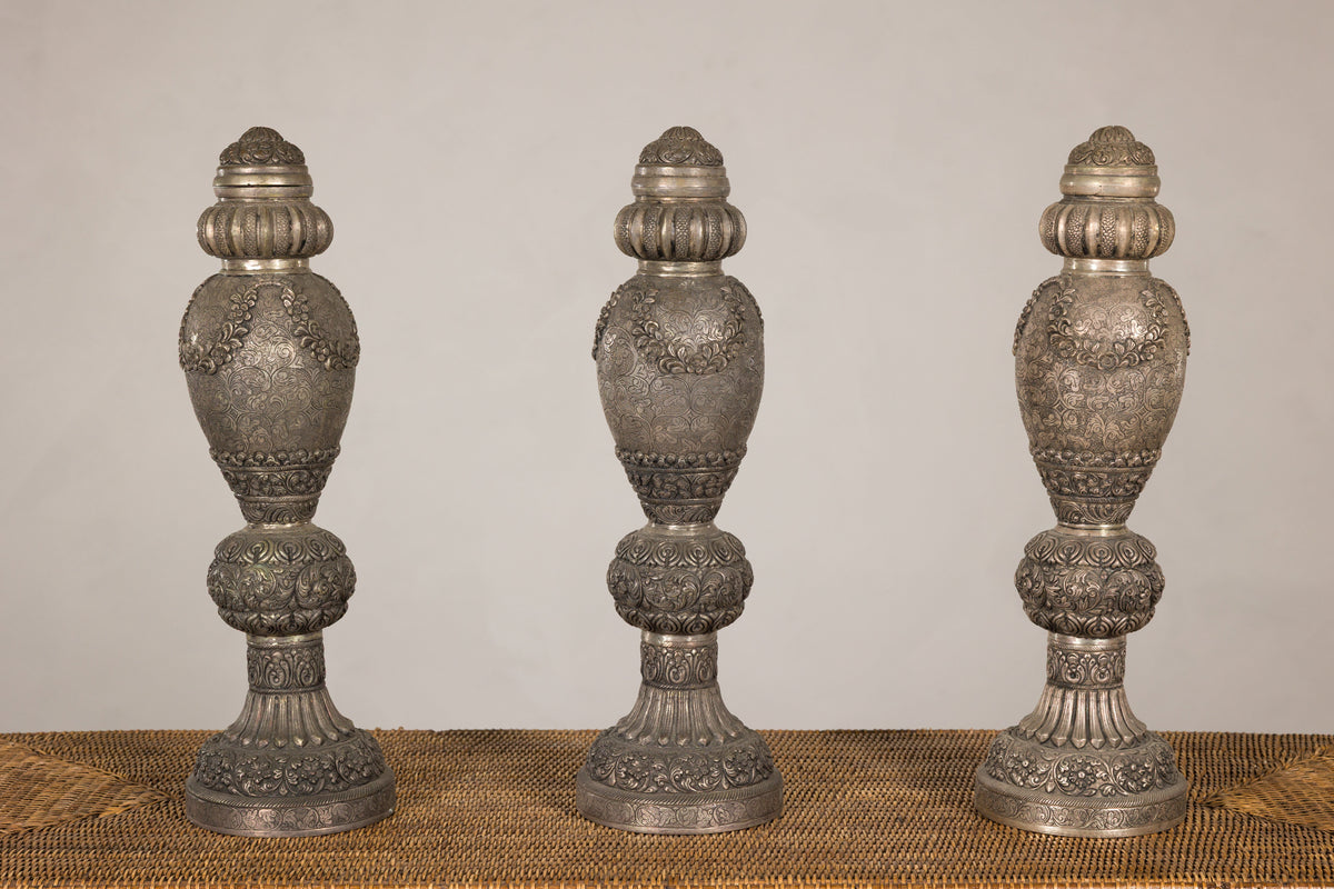 Set of Three Vintage Indian Silver-Plated Embossed Vessels, additional gallery view 12