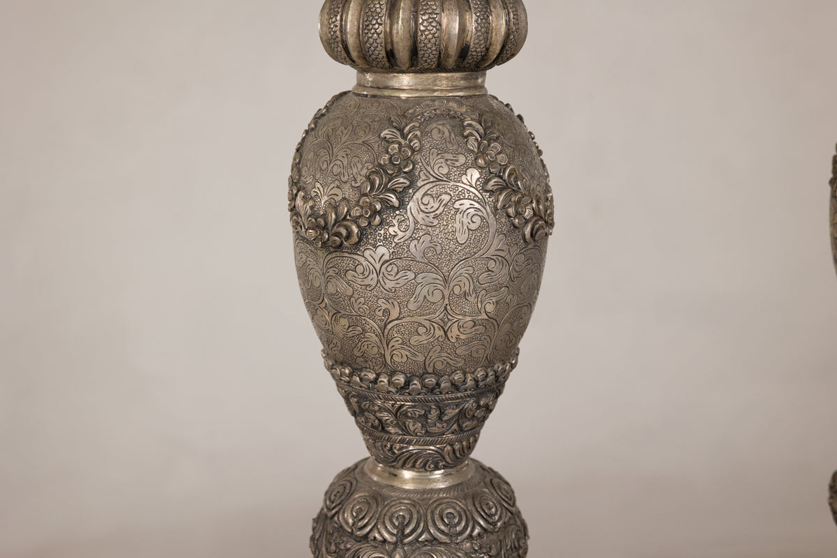 Set of Three Vintage Indian Silver-Plated Embossed Vessels, additional gallery view 14