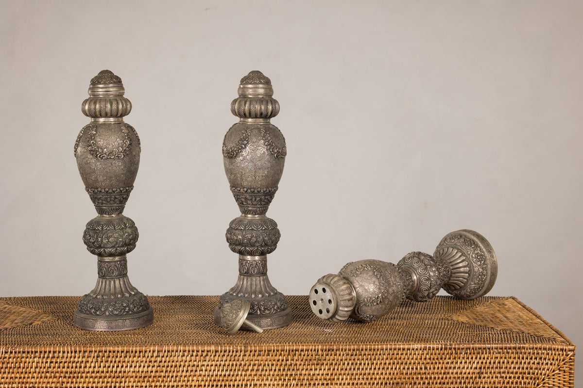 Set of Three Vintage Indian Silver-Plated Embossed Vessels, additional gallery view 15