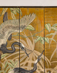 Close-up of upper painted panels with foliage on gold-tone ground