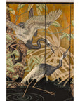 Close-up of left screen panels with cranes and reeds
