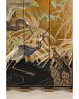 Close-up of right screen panels with cranes and landscape