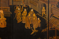 Vintage Six-Panel Gold and Black Screen with Hand-Painted Scenes-YN2876-32. Asian & Chinese Furniture, Art, Antiques, Vintage Home Décor for sale at FEA Home