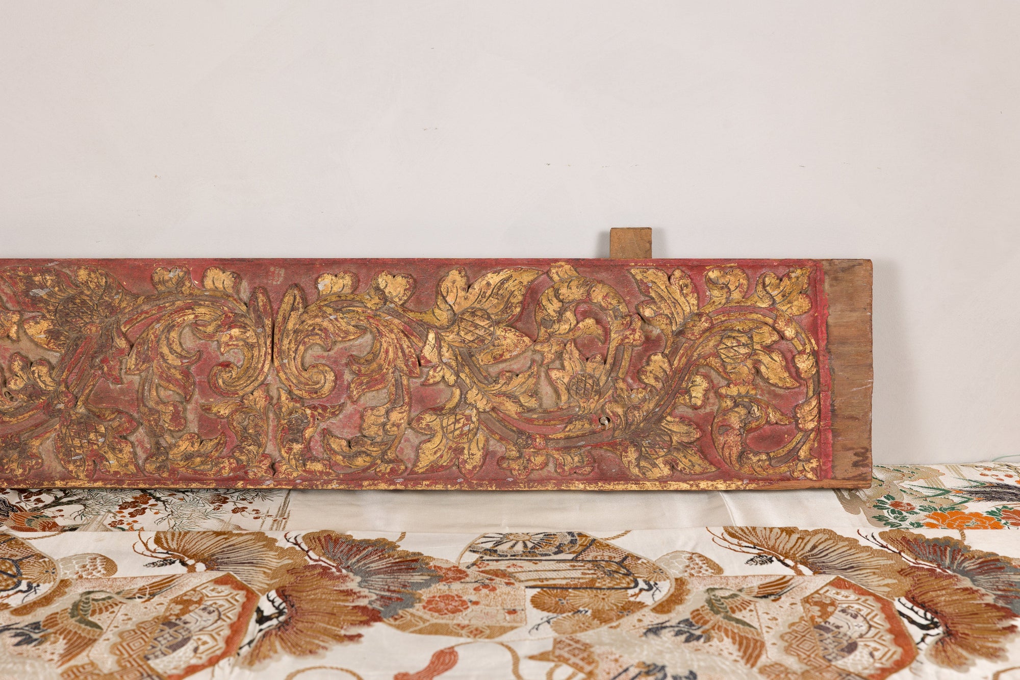 Gilt and red carved wood architectural panel reverse angle
