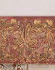 Gilt and red carved wood architectural panel top view