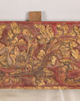 Gilt and red carved wood architectural panel base view