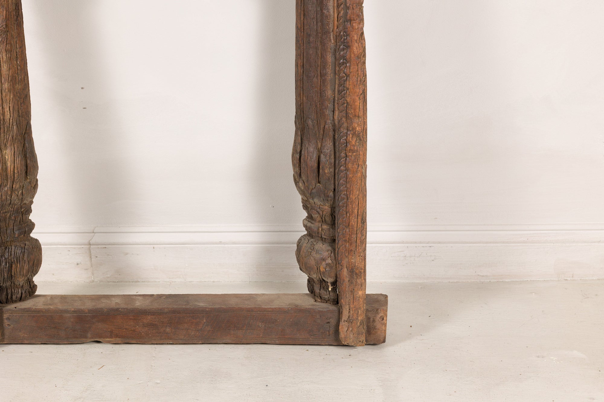 Close-up of carved wood bottom rail