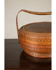 Vintage Chinese Woven Rattan Basket with Painted Cover, close-up detail