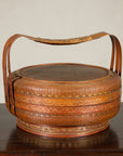 Vintage Chinese Woven Rattan Basket with Painted Cover, top detail