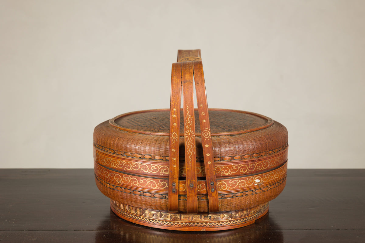 Vintage Chinese Woven Rattan Basket with Painted Cover, additional gallery view 14
