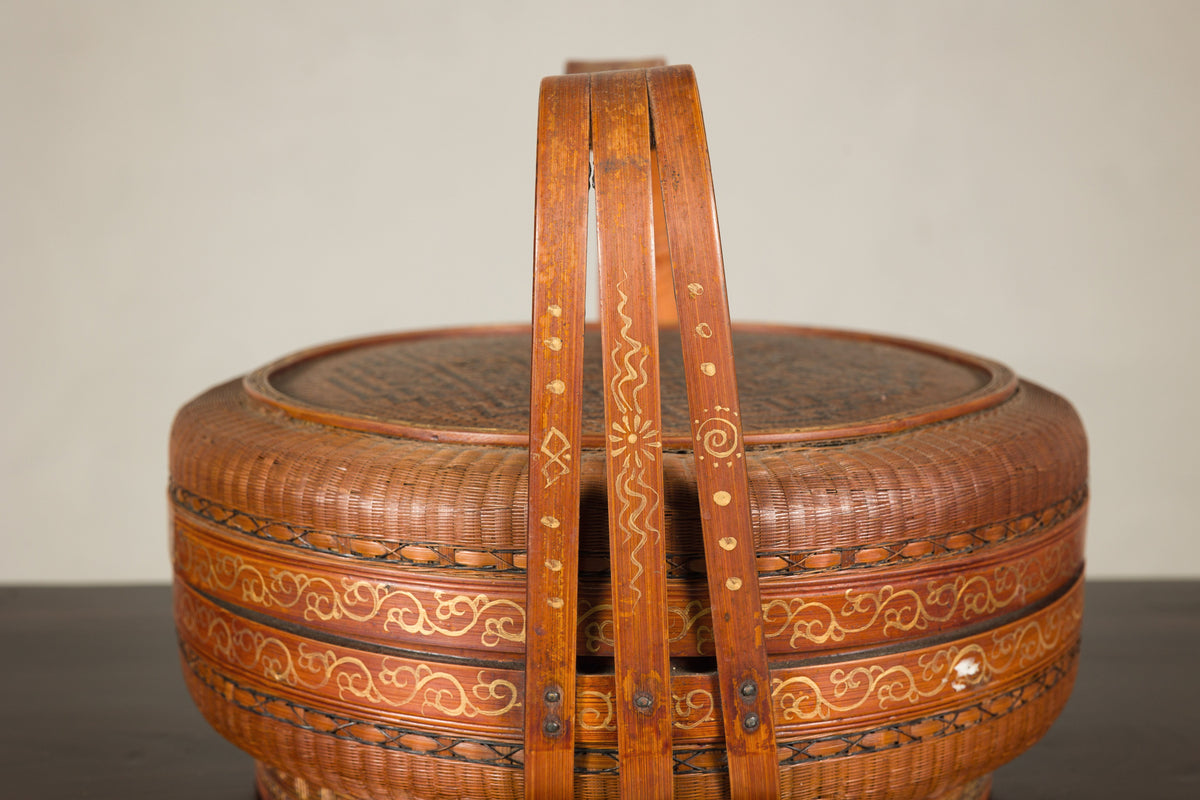 Vintage Chinese Woven Rattan Basket with Painted Cover, additional gallery view 15