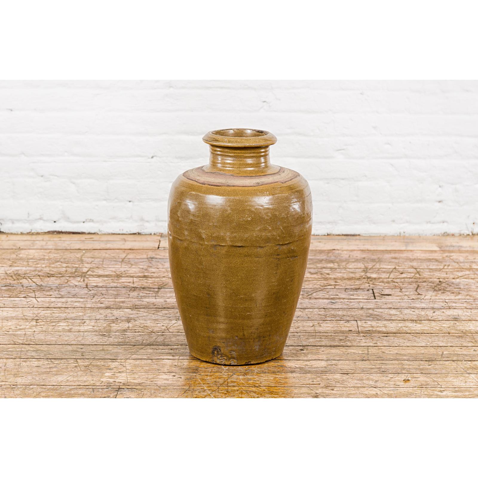 Vintage Vase with Monochrome Glaze and Tapering Lines