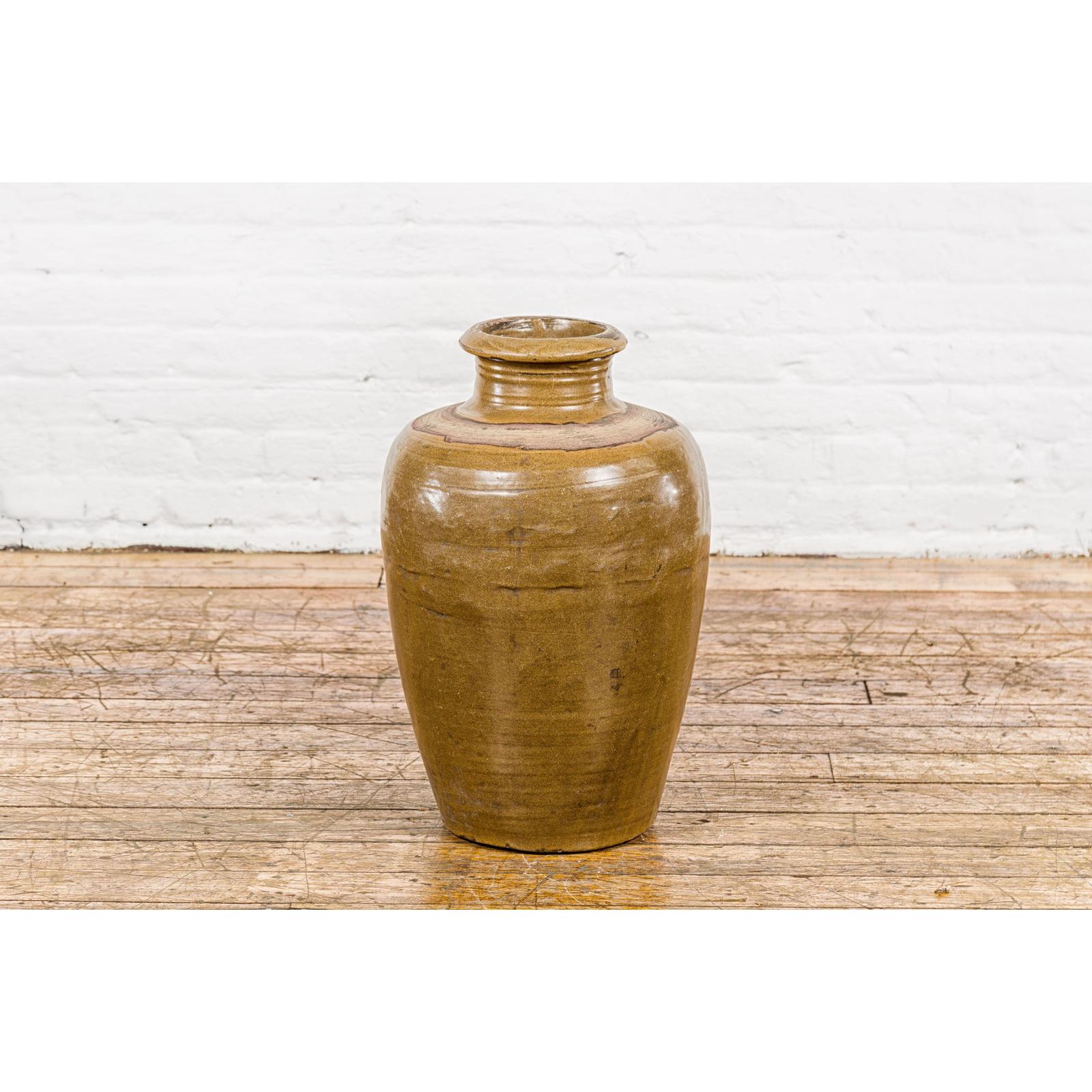 Vintage Vase with Monochrome Glaze and Tapering Lines