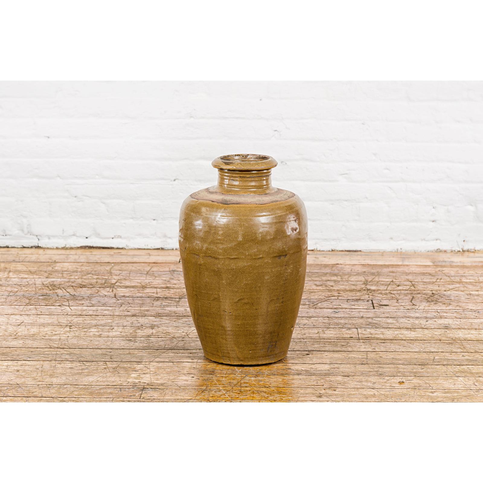 Vintage Vase with Monochrome Glaze and Tapering Lines