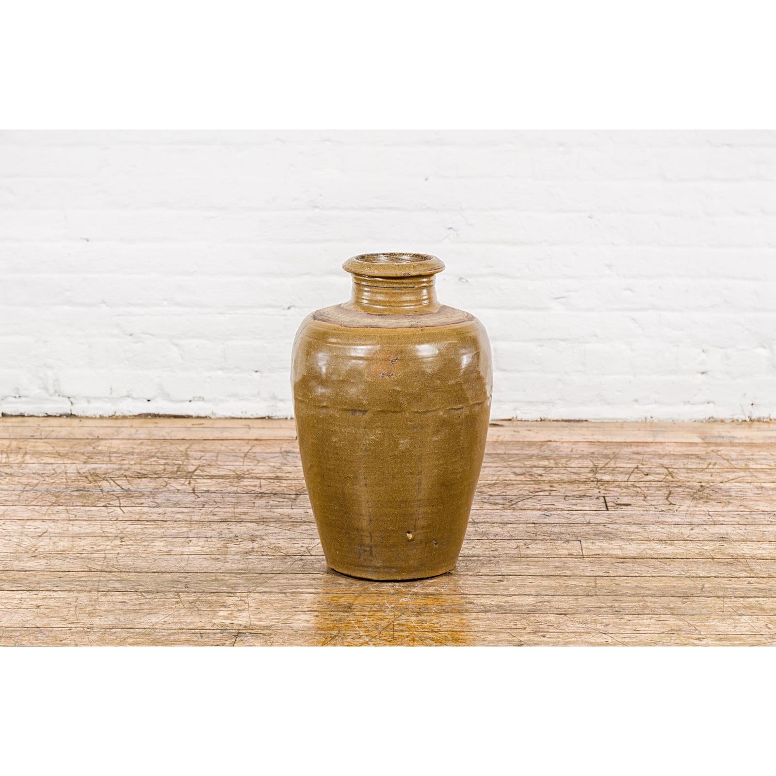 Vintage Vase with Monochrome Glaze and Tapering Lines