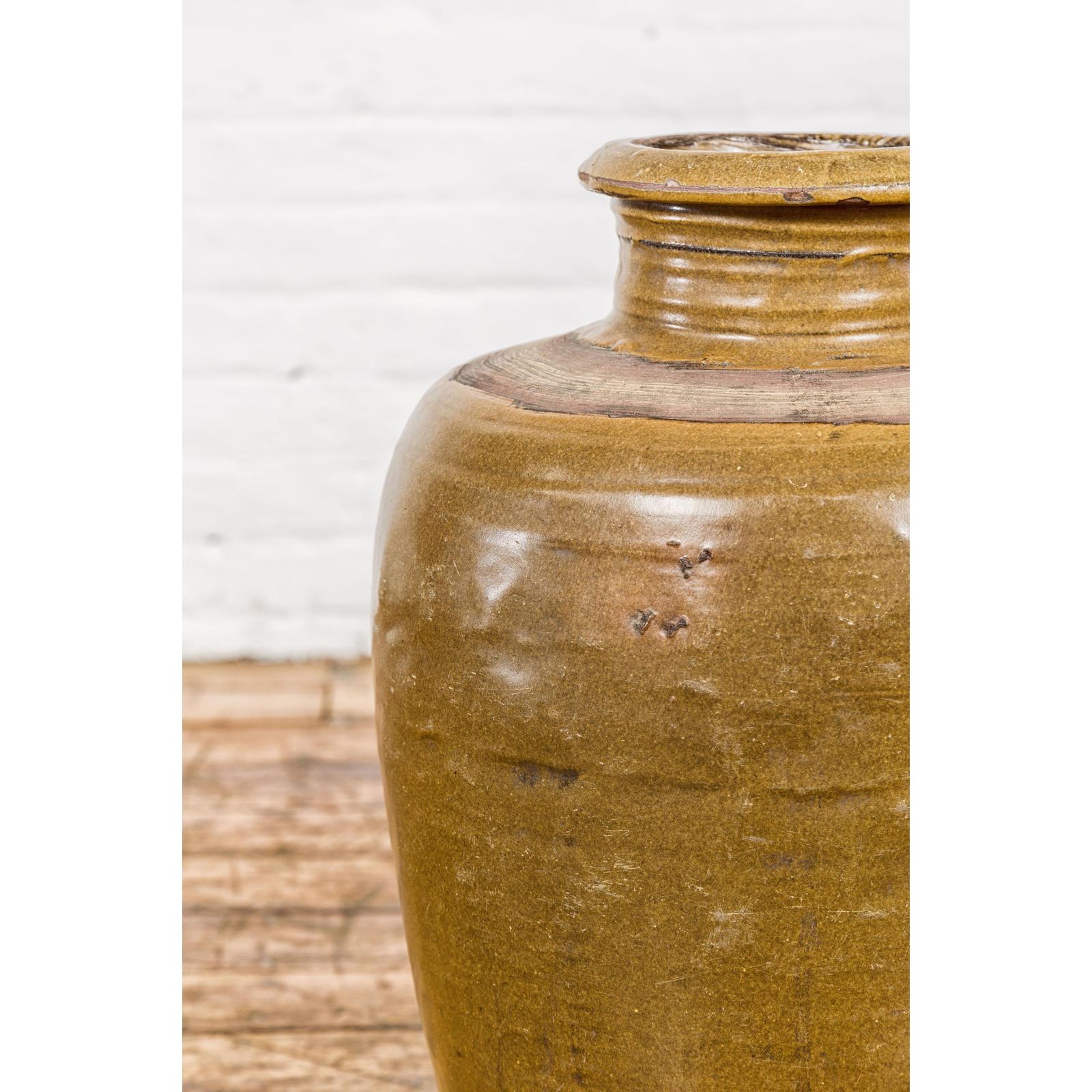 Vintage Vase with Monochrome Glaze and Tapering Lines