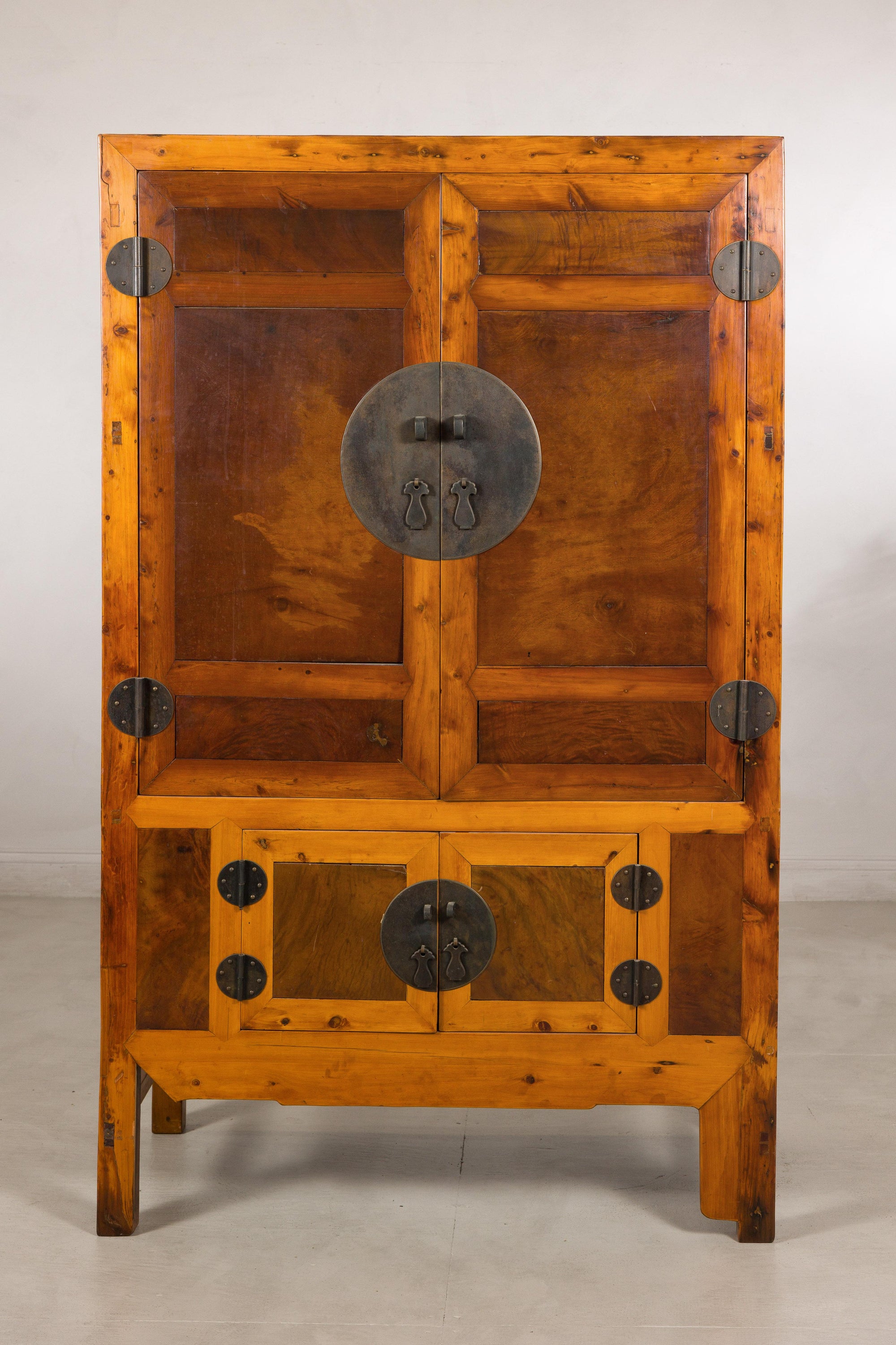Chinese elm and burl wood cabinet top view