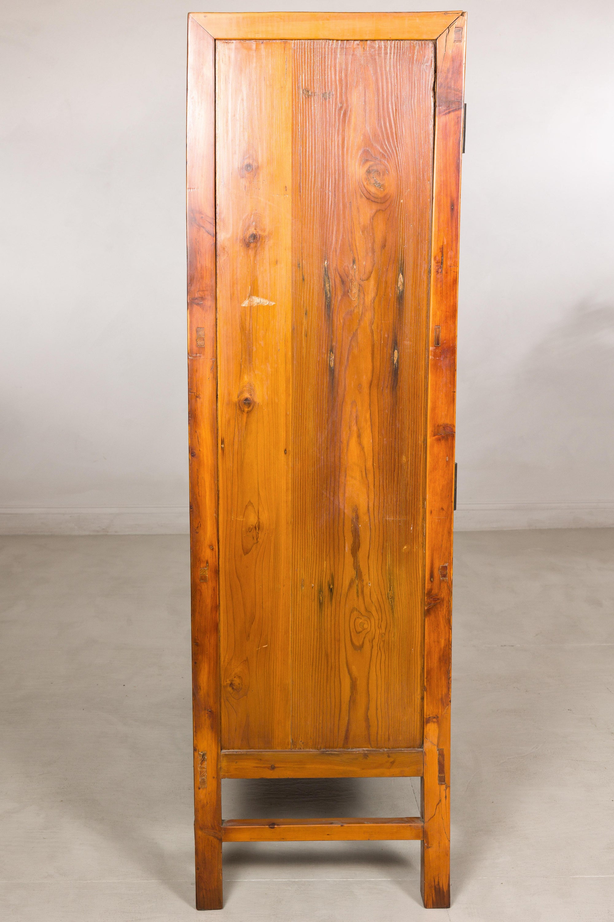 Chinese elm and burl wood cabinet close-up detail