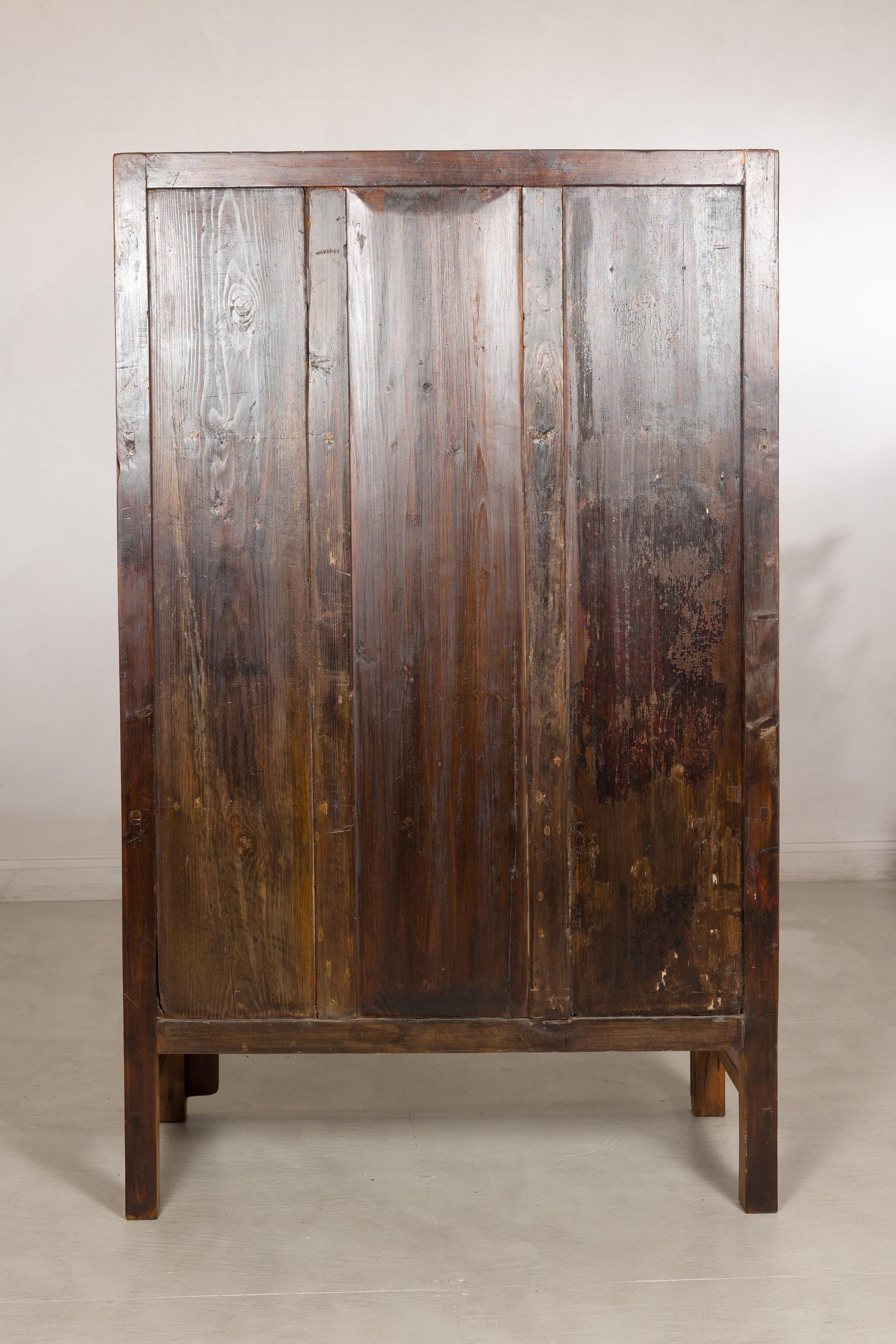 Chinese elm and burl wood cabinet hardware detail
