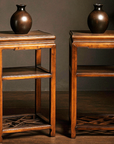 Near Pair of Hardwood End Tables with Fretwork Geometric Base, Vintage-1. Asian & Chinese Furniture, Art, Antiques, Vintage Home Décor for sale at FEA Home