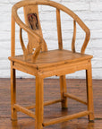 Chinese Qing Dynasty 19th Century Elmwood Chair with Character Carved Medallion