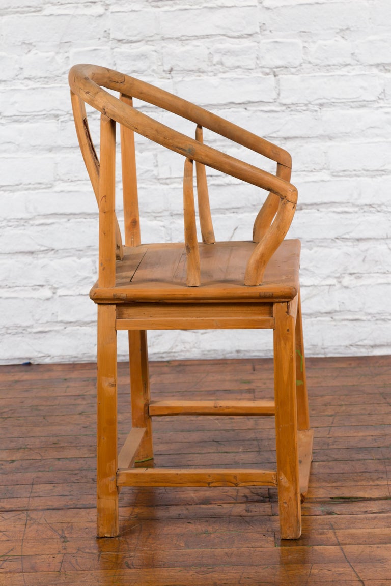 Chinese Qing Dynasty 19th Century Elmwood Chair with Character Carved Medallion