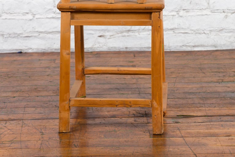 Chinese Qing Dynasty 19th Century Elmwood Chair with Character Carved Medallion