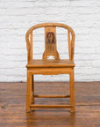 Chinese Qing Dynasty 19th Century Elmwood Chair with Character Carved Medallion
