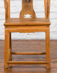 Chinese Qing Dynasty 19th Century Elmwood Chair with Character Carved Medallion