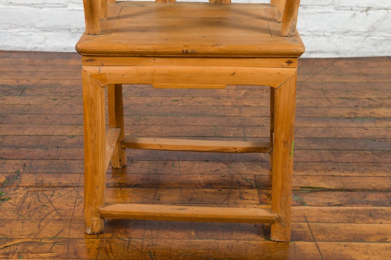 Chinese Qing Dynasty 19th Century Elmwood Chair with Character Carved Medallion
