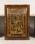 Carved Chinese court scene panel, full front view