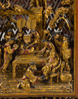 Close-up of central carved Chinese court scene