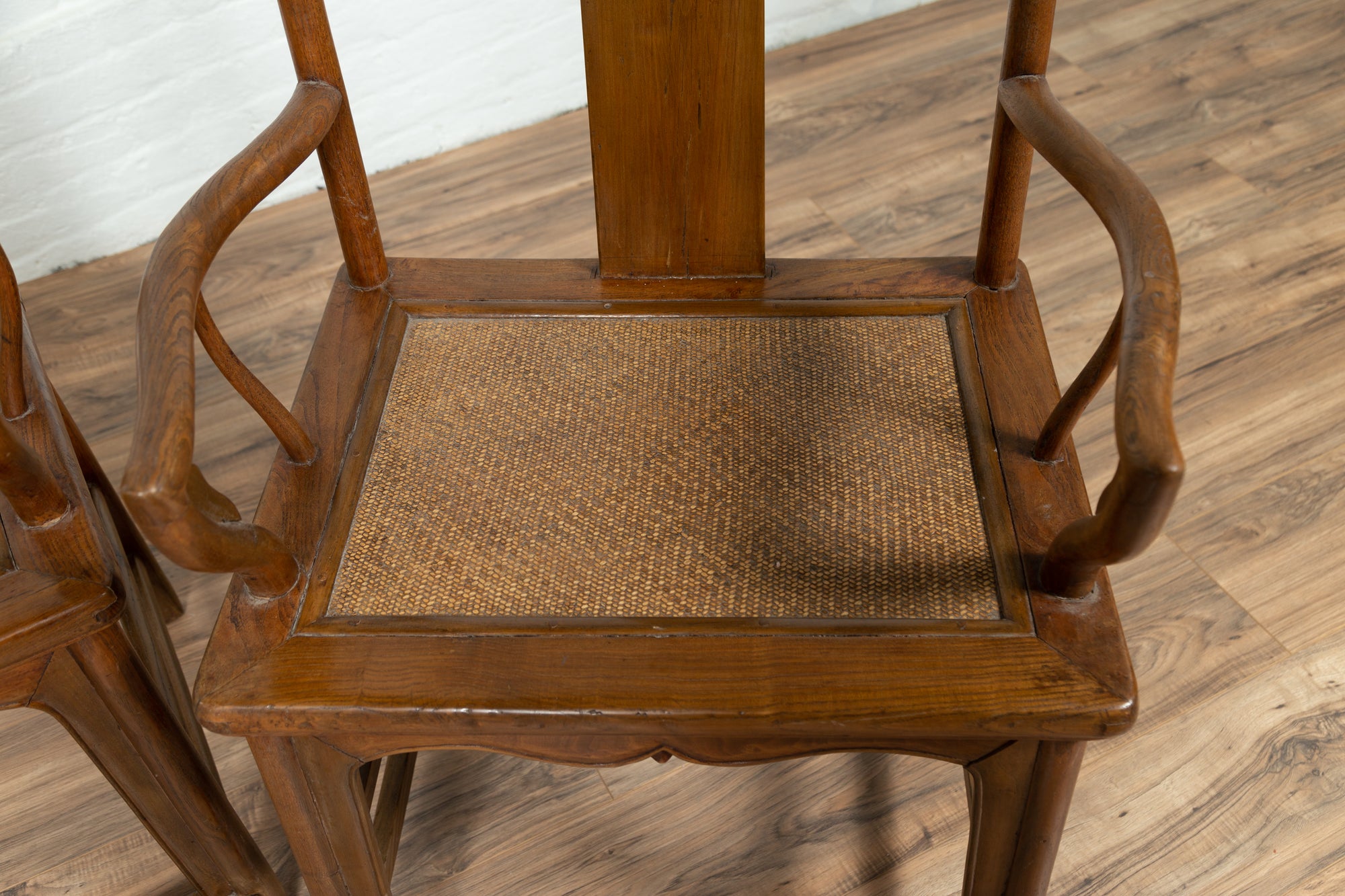 Pair of Elmwood Scholar Armchairs with Rattan Seats, SKU , image 9