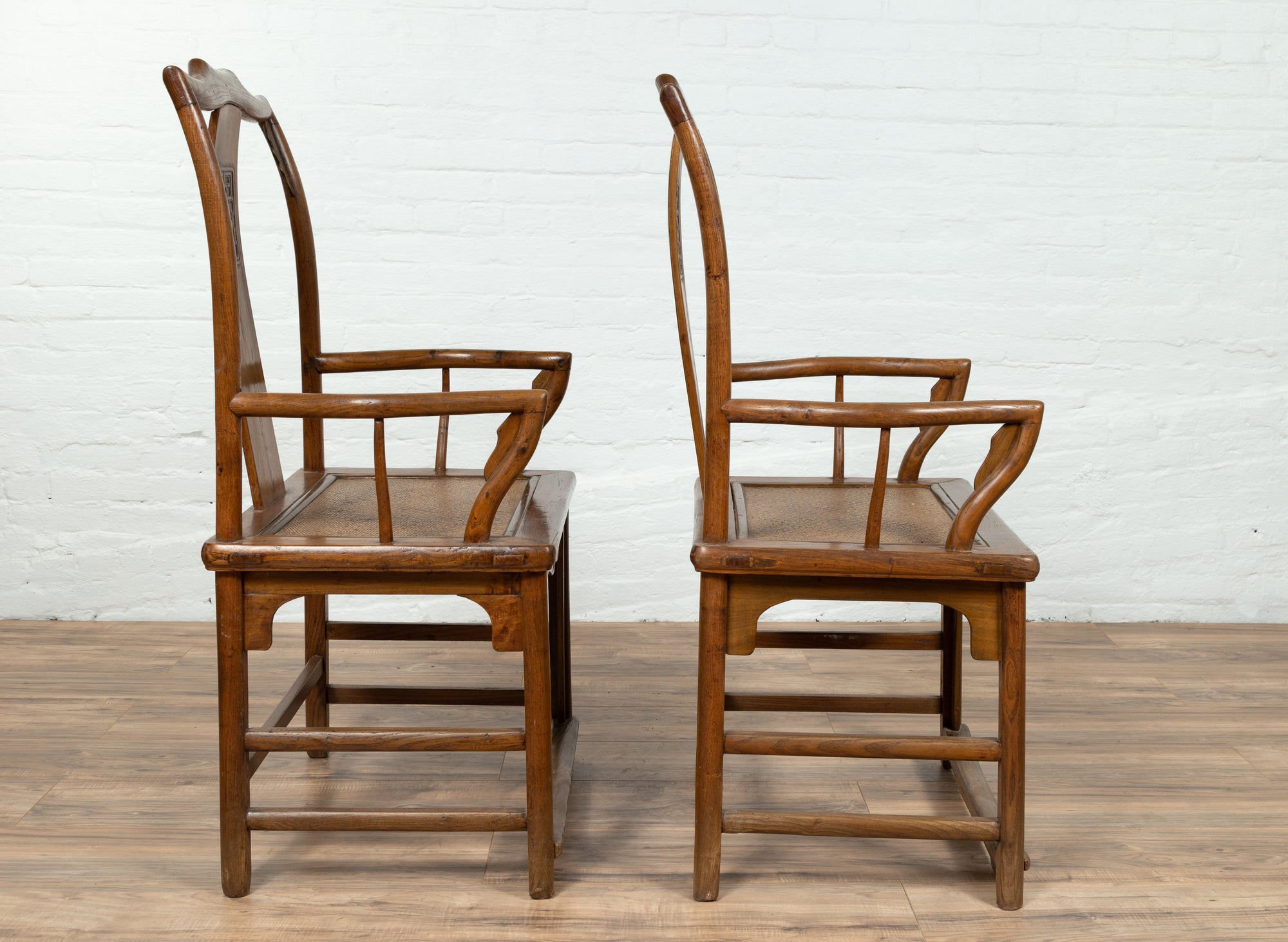 Pair of Elmwood Scholar Armchairs with Rattan Seats, SKU , image 13