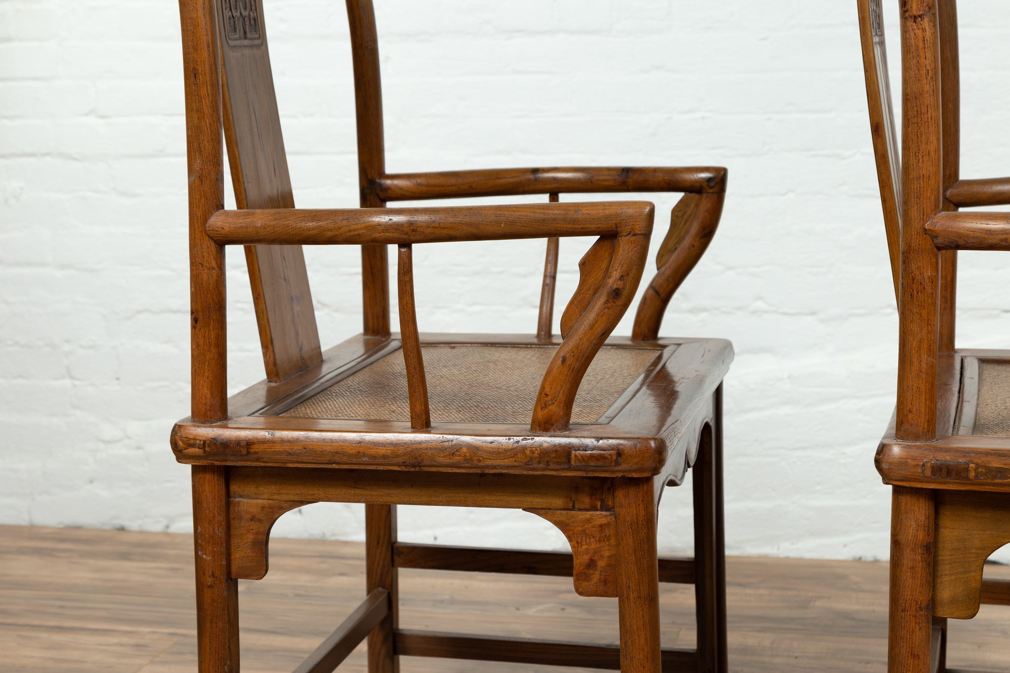 Pair of Elmwood Scholar Armchairs with Rattan Seats, SKU , image 14