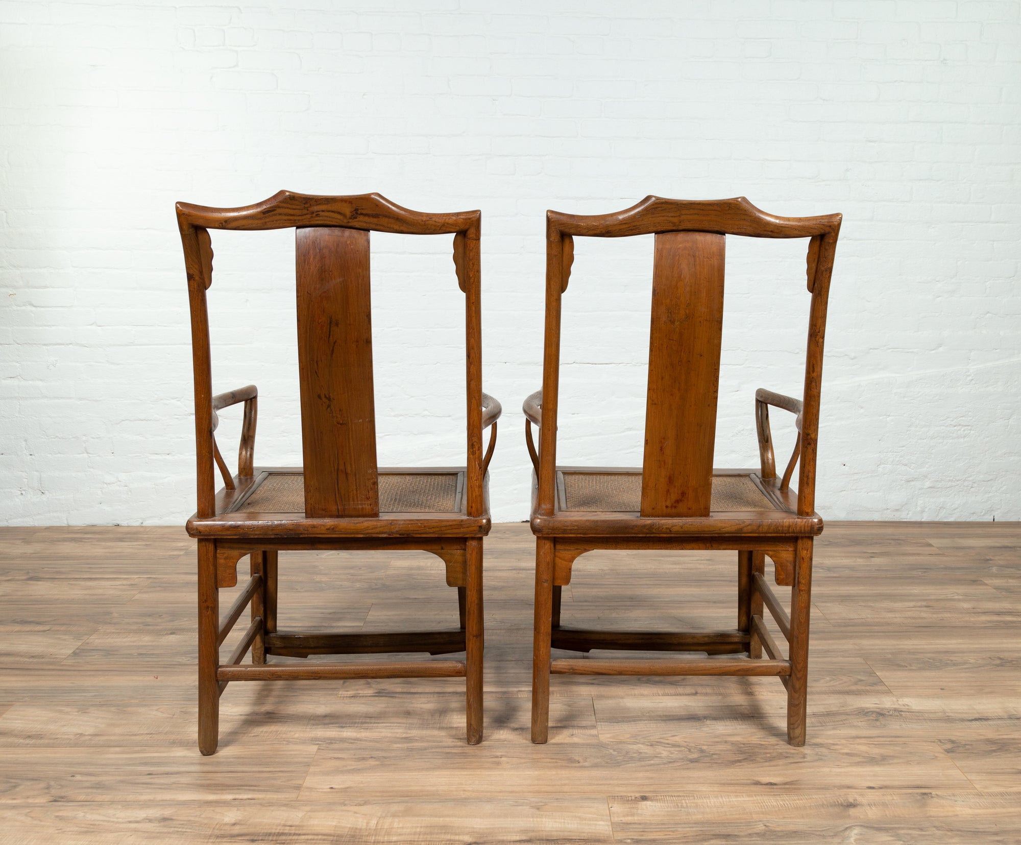 Pair of Elmwood Scholar Armchairs with Rattan Seats, SKU , image 16