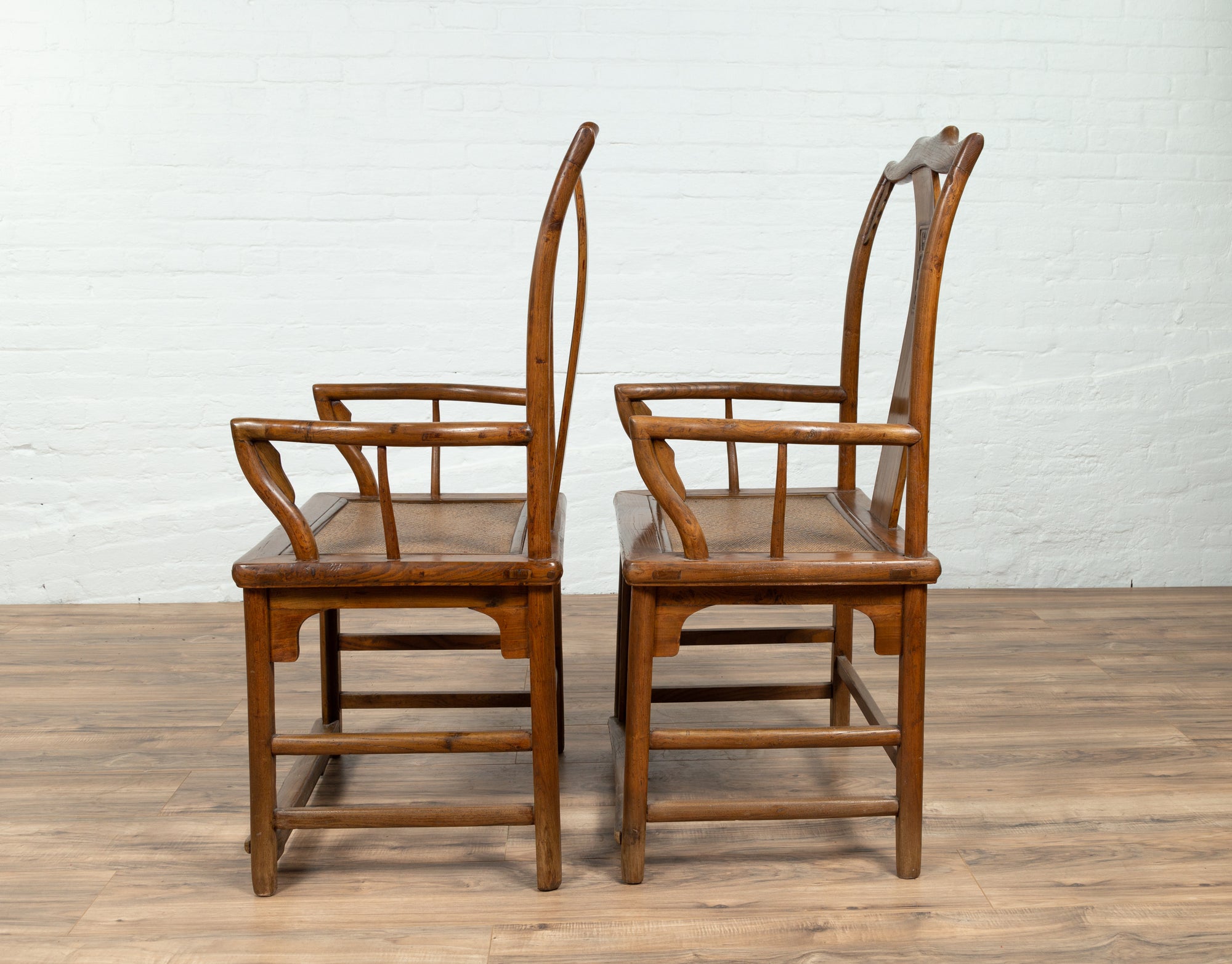 Pair of Elmwood Scholar Armchairs with Rattan Seats, SKU , image 17