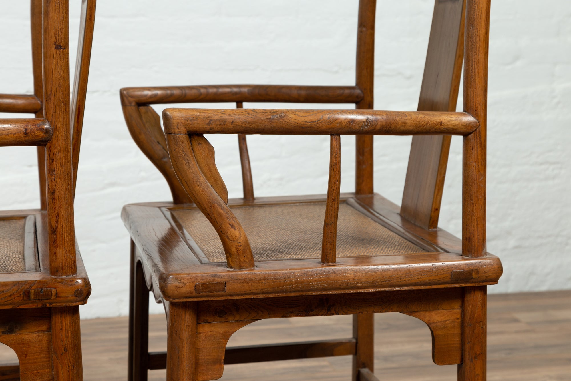 Pair of Elmwood Scholar Armchairs with Rattan Seats, SKU , image 18