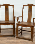 Pair of Elmwood Scholar Armchairs with Rattan Seats, SKU , image 2
