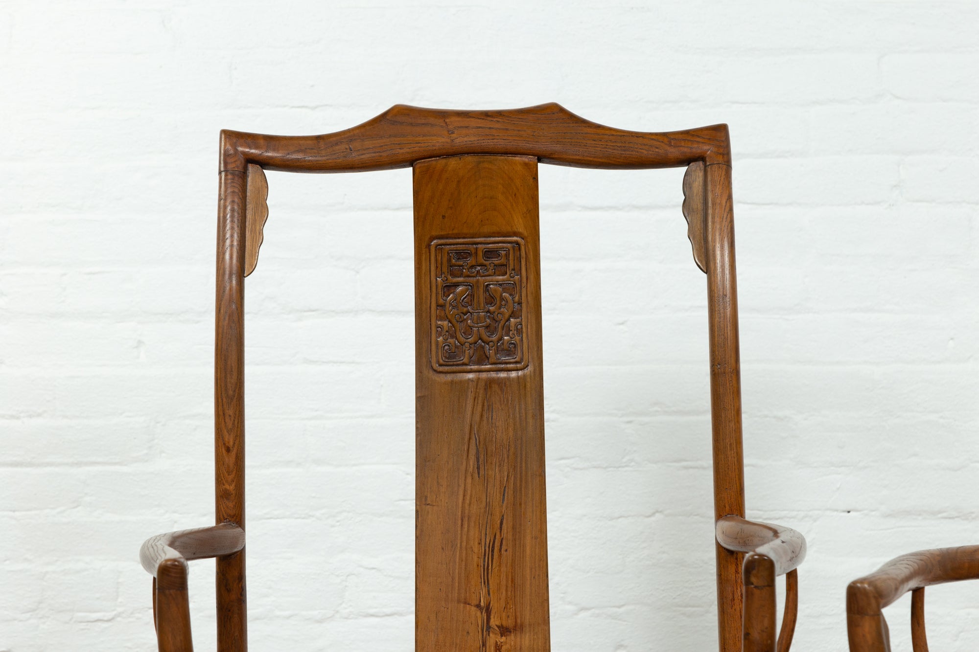 Pair of Elmwood Scholar Armchairs with Rattan Seats, SKU , image 3