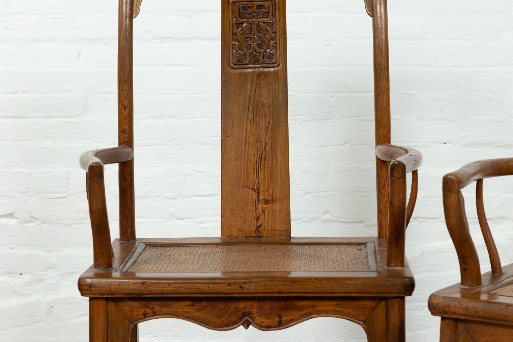 Pair of Elmwood Scholar Armchairs with Rattan Seats, SKU , image 4