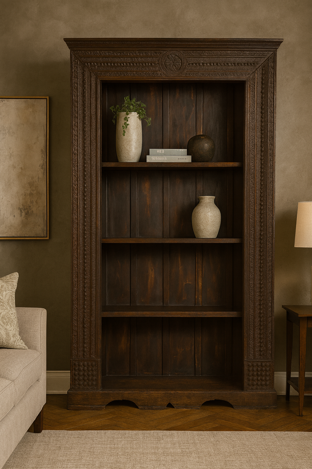 19th Century Indian Wooden Bookcase from Gujarat - Carved-1. Asian &amp; Chinese Furniture, Art, Antiques, Vintage Home Décor for sale at FEA Home