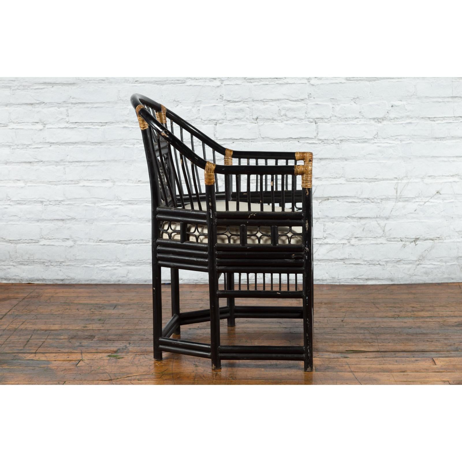 Horseshoe Back Chair with Bamboo Fretwork Geometric Motifs