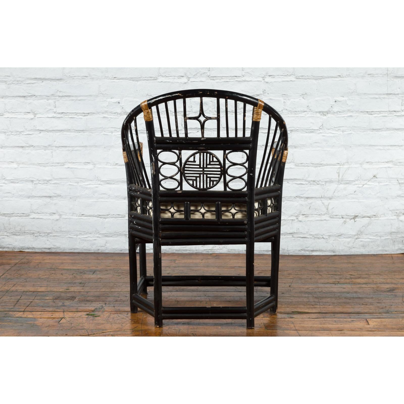 Horseshoe Back Chair with Bamboo Fretwork Geometric Motifs