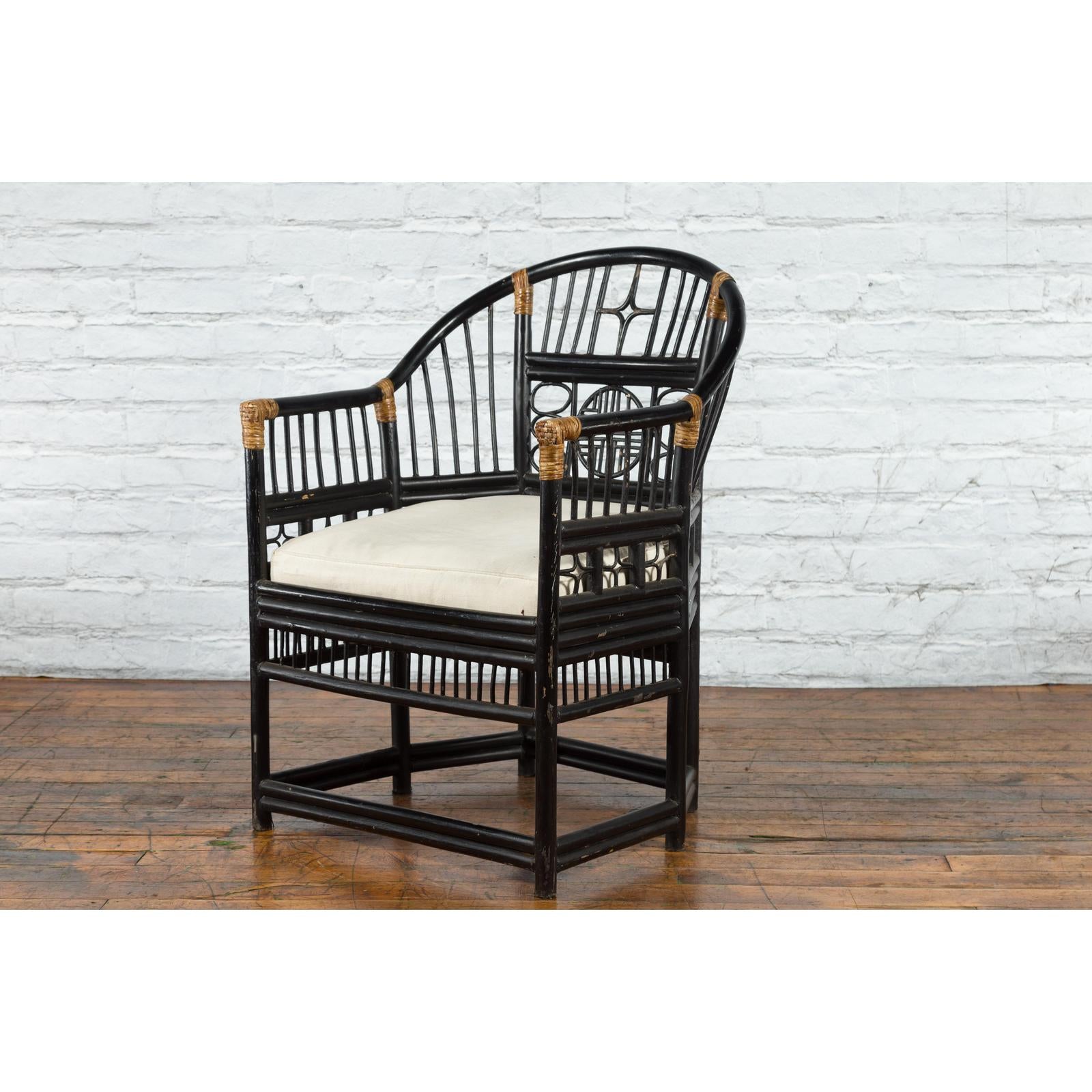 Horseshoe Back Chair with Bamboo Fretwork Geometric Motifs