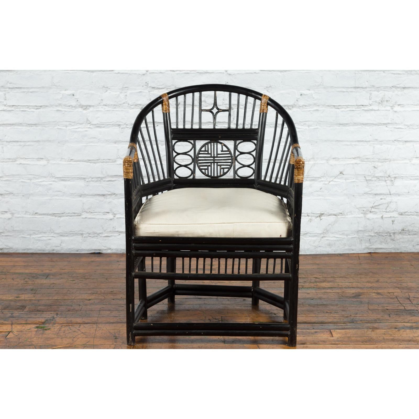 Horseshoe Back Chair with Bamboo Fretwork Geometric Motifs