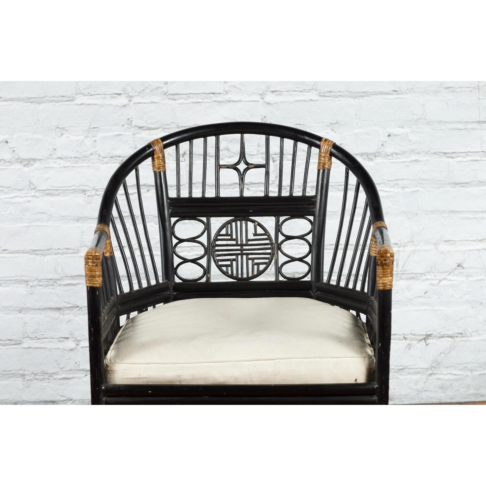 Horseshoe Back Chair with Bamboo Fretwork Geometric Motifs