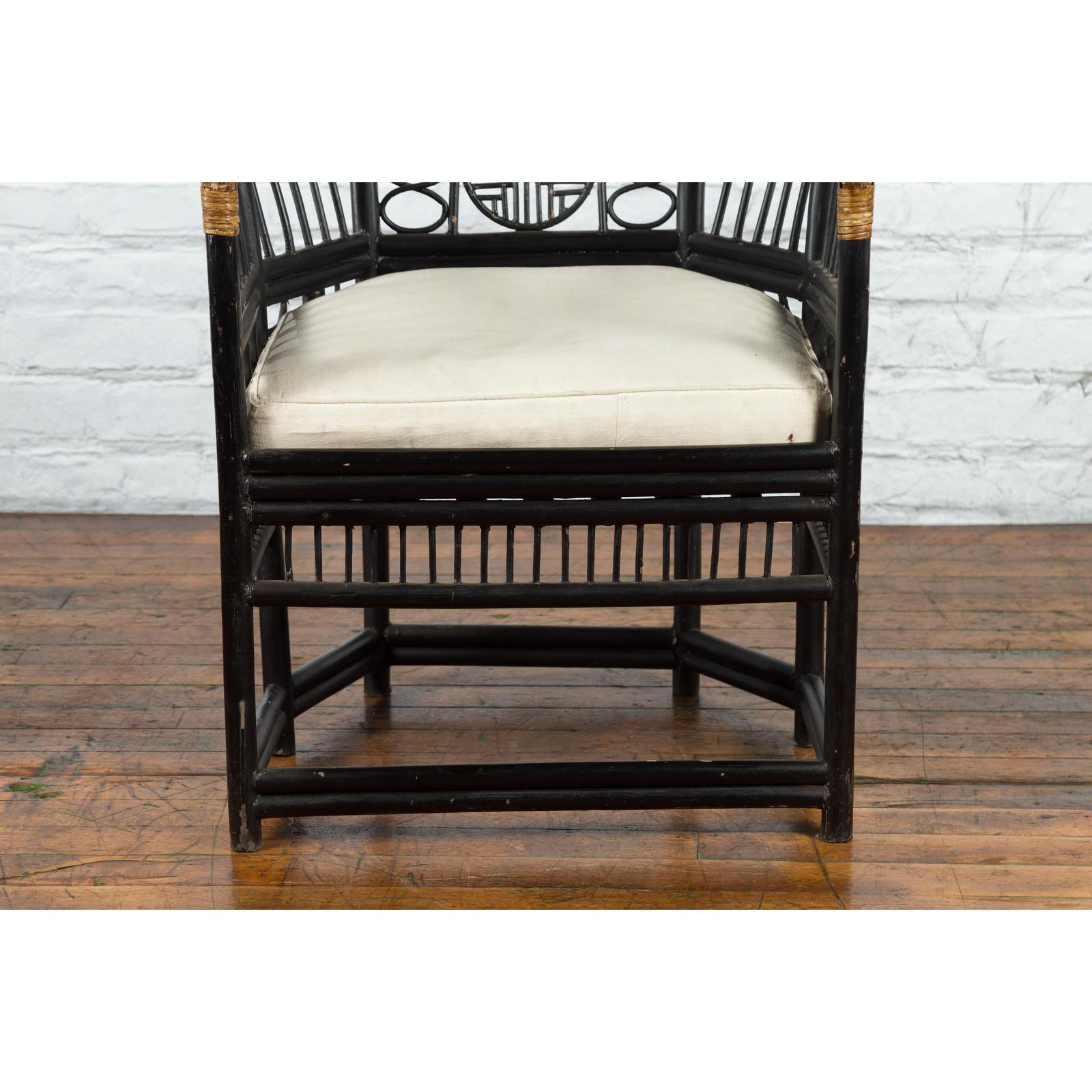Horseshoe Back Chair with Bamboo Fretwork Geometric Motifs