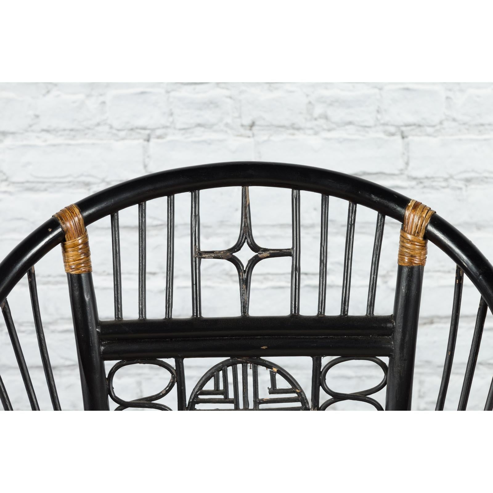 Horseshoe Back Chair with Bamboo Fretwork Geometric Motifs
