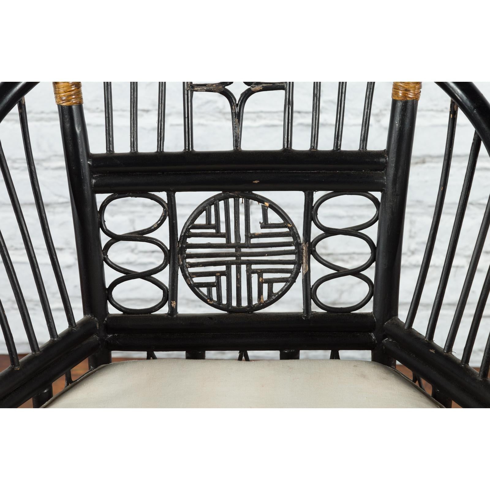 Horseshoe Back Chair with Bamboo Fretwork Geometric Motifs